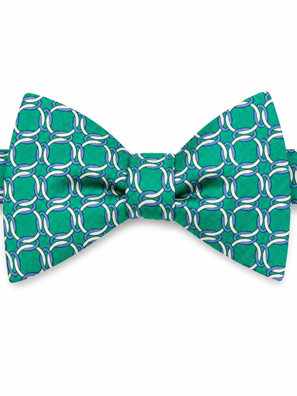 Brooks Brothers Silk Bow Tie Teal Aqua Color Adjustable Interlocking Circles